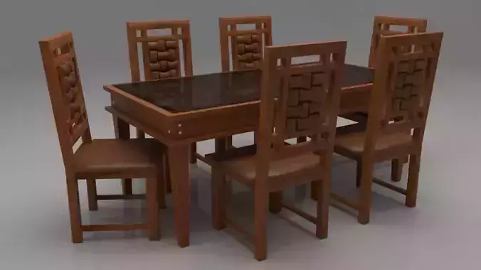Woodway Solid Wood Six Seater Dining Set with Glass