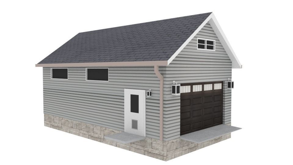 Garage with two doors and roof 3D model_1
