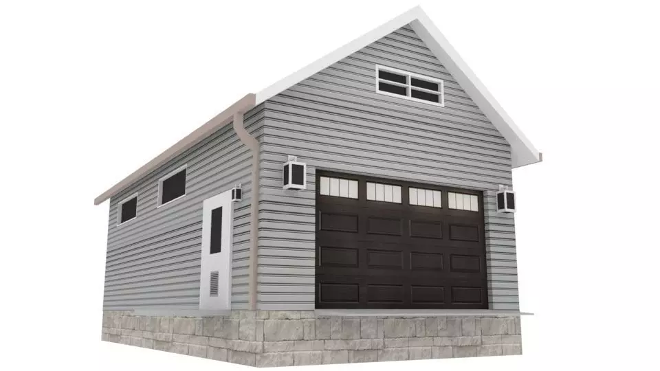Garage with two doors and roof 3D model_0