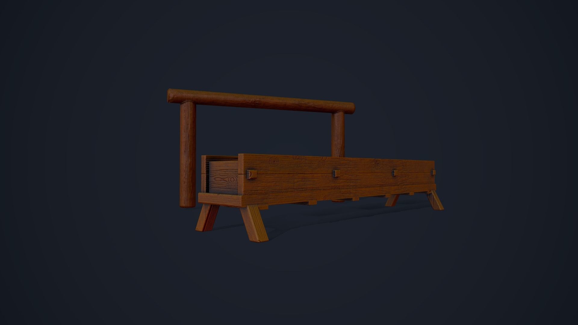 Horse Trough and Hitch Low-poly 3D model_13