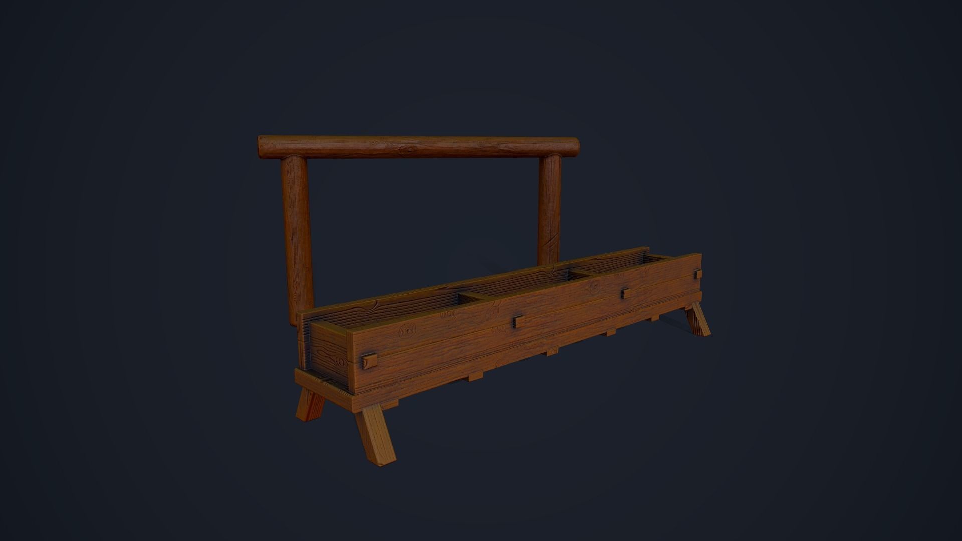 Horse Trough and Hitch Low-poly 3D model_2