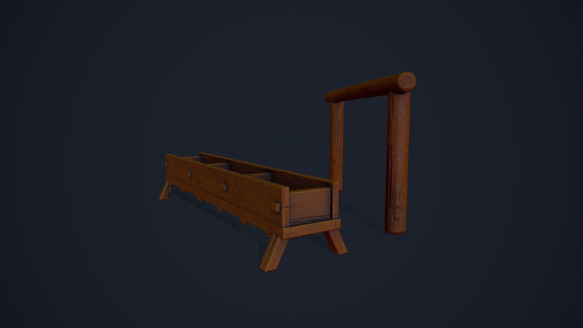 Horse Trough and Hitch Low-poly 3D model_3