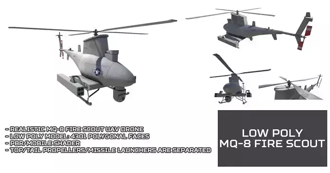 Low Poly MQ-8 Fire Scout UAV Drone