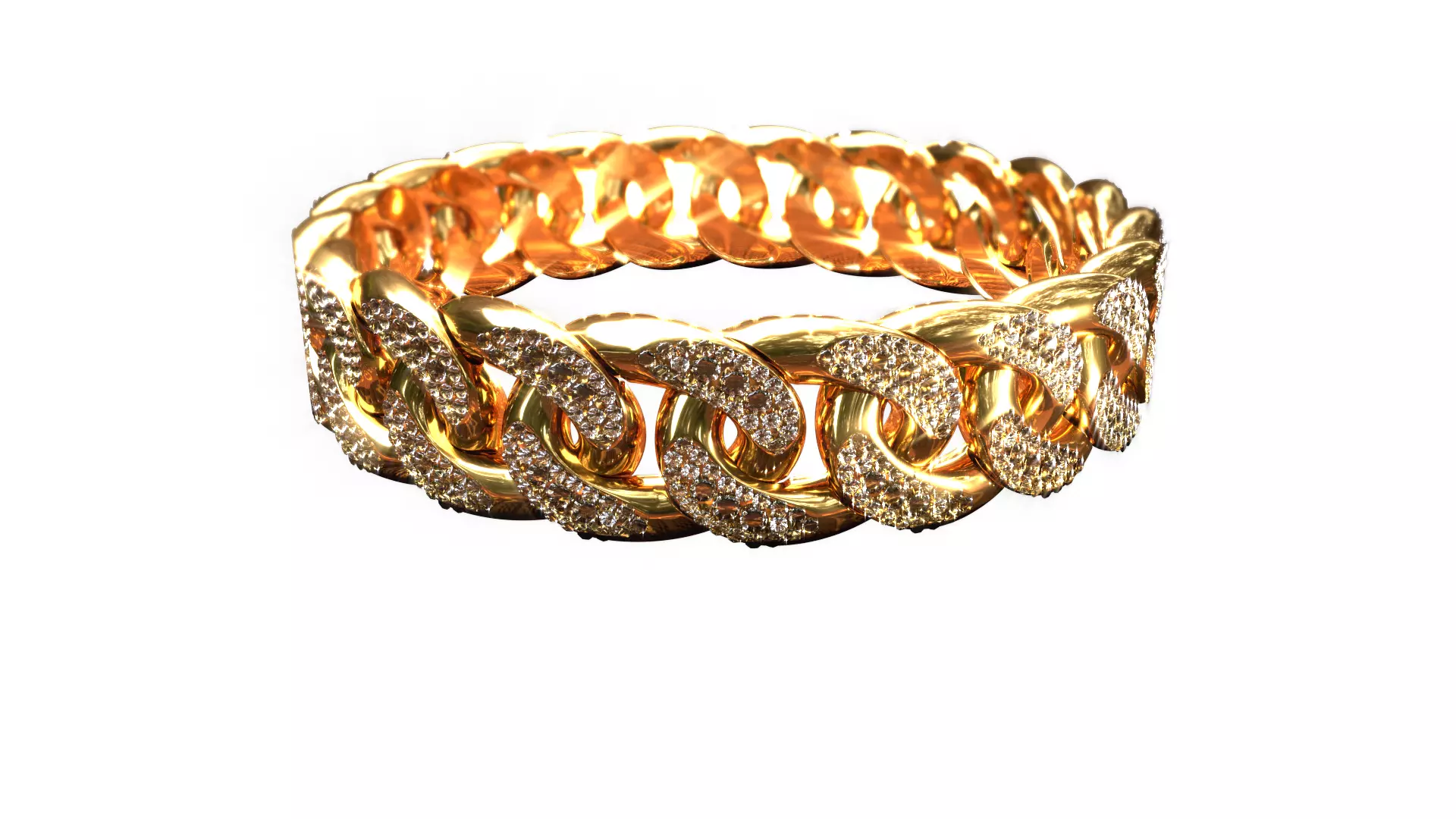 Cuban Link Bracelet with Diamonds 3D model_0