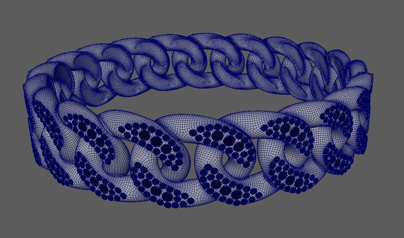 Cuban Link Bracelet with Diamonds 3D model_3