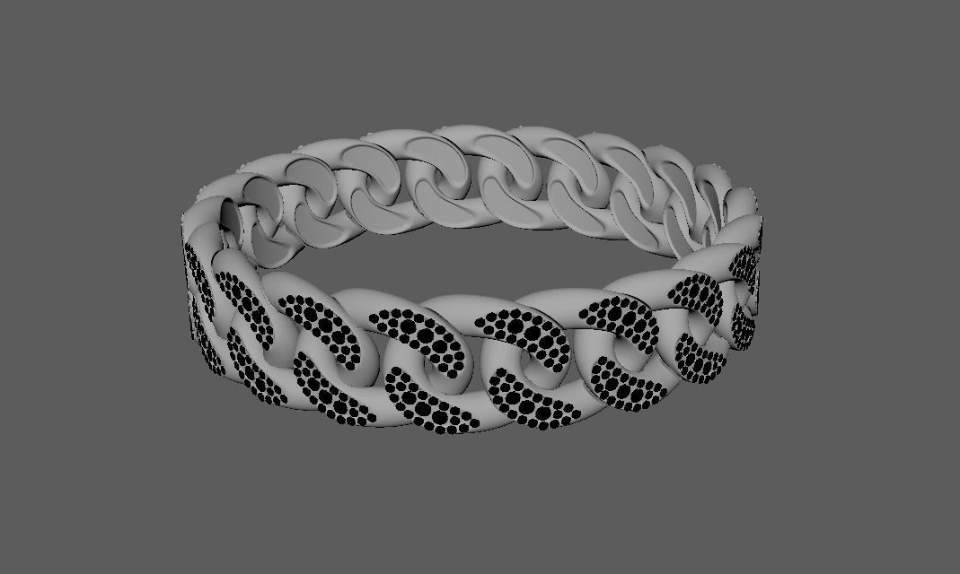 Cuban Link Bracelet with Diamonds 3D model_2