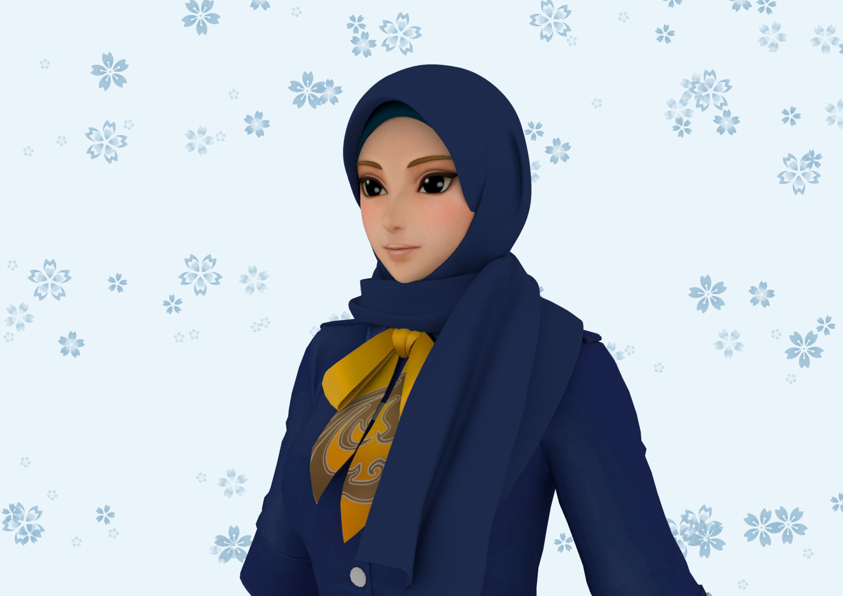 Hijab Model 5 muslim woman wearing scarf 3D model_1