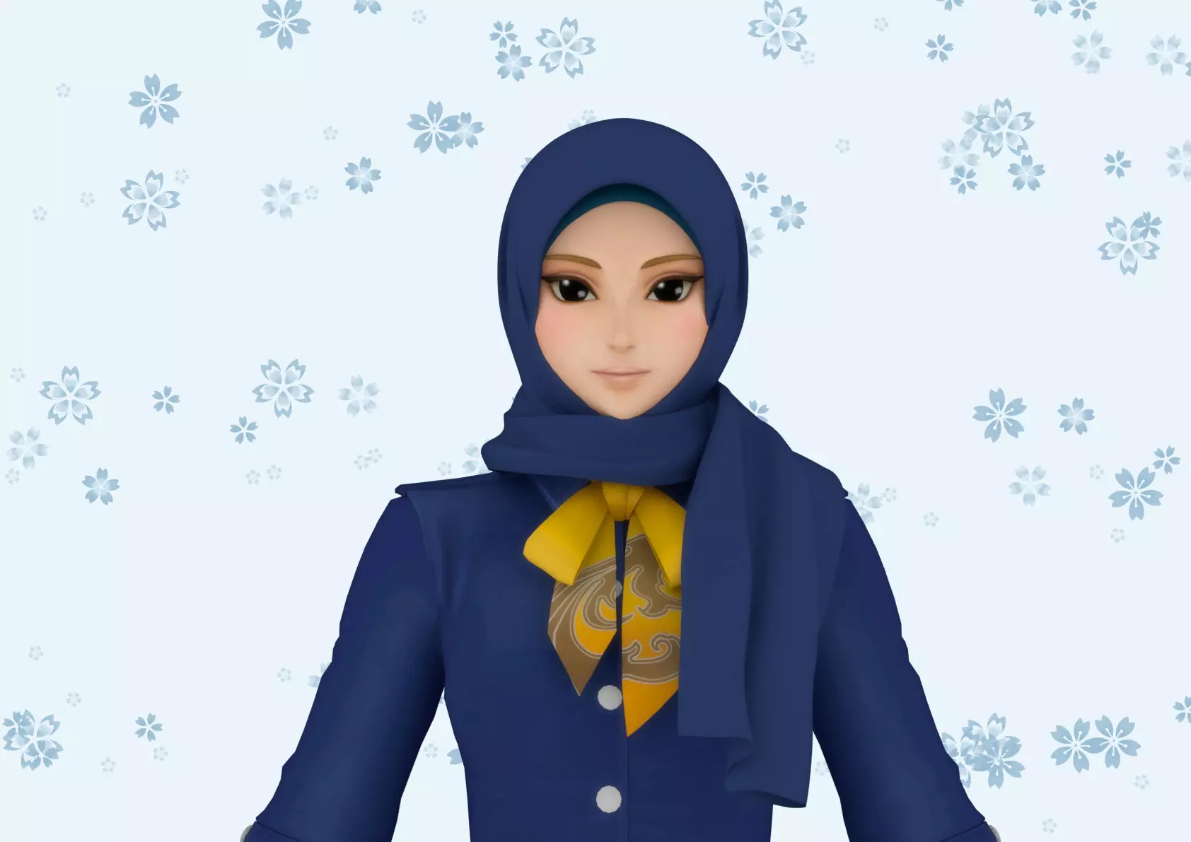 Hijab Model 5 muslim woman wearing scarf 3D model_0