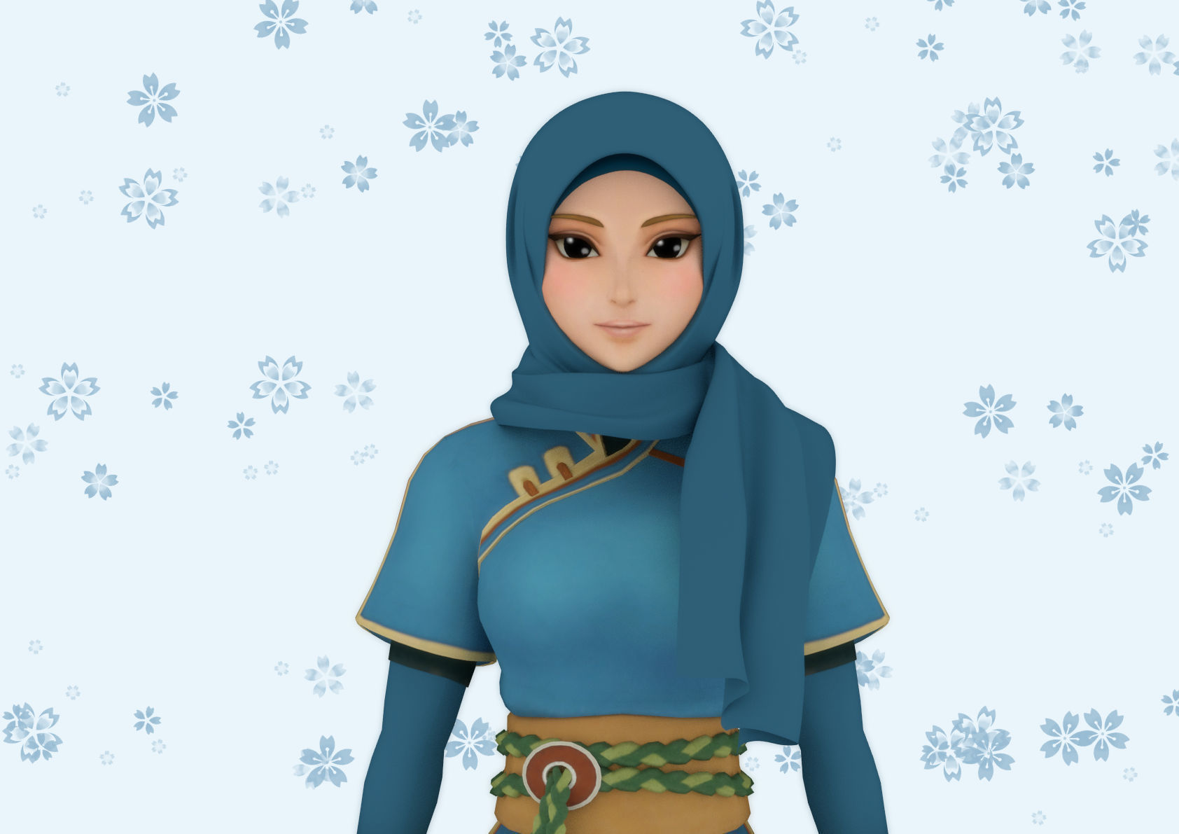 Hijab Model 5 muslim woman wearing scarf 3D model_2