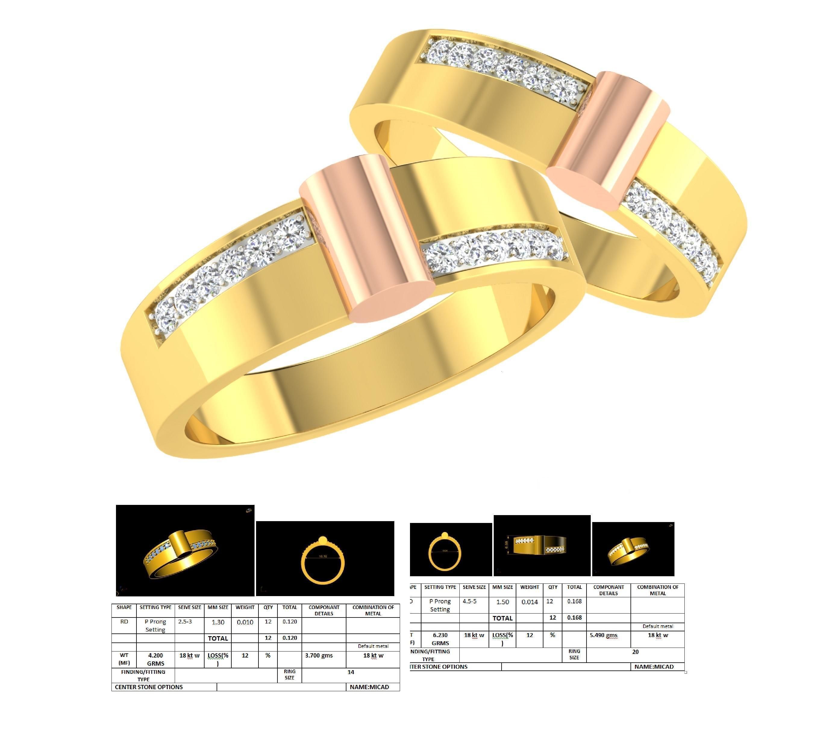 Couple Band Ring 3dm stl render detail model view 3D print model_9