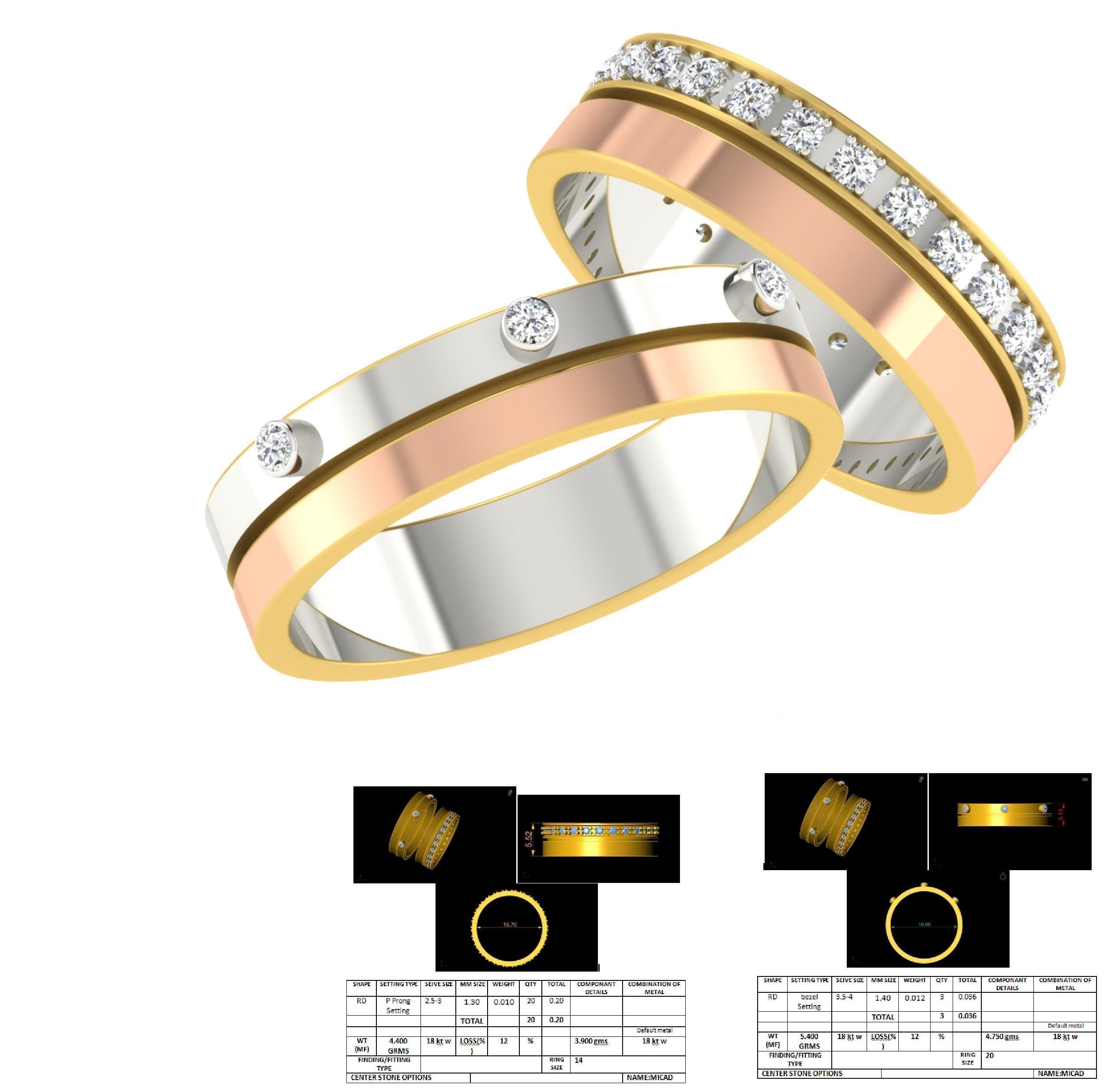 Couple Band Ring 3dm stl render detail 3D print model_9