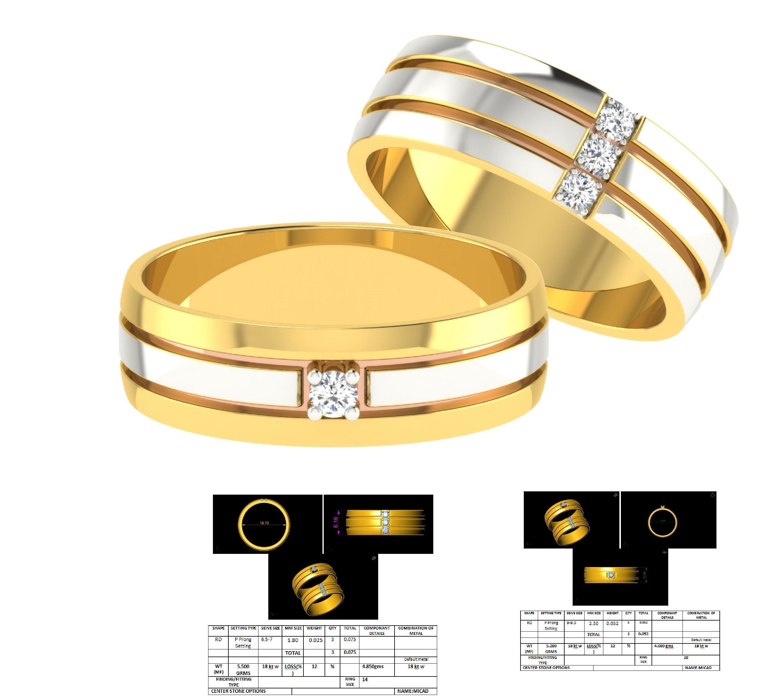 Couple Band Ring 3dm stl render detail 3D print model_9