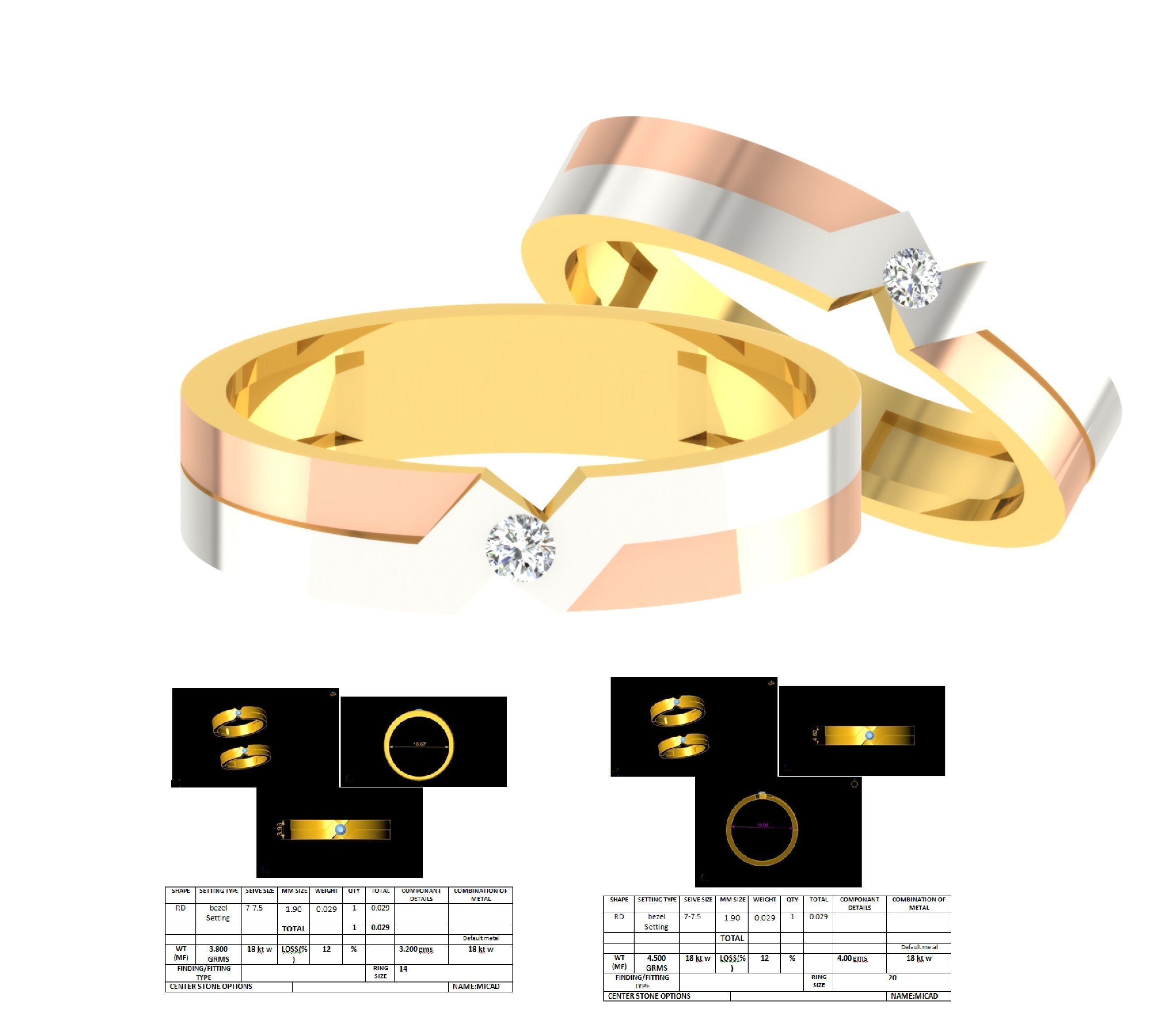 Couple Band Ring 3dm stl render detail 3D print model_9