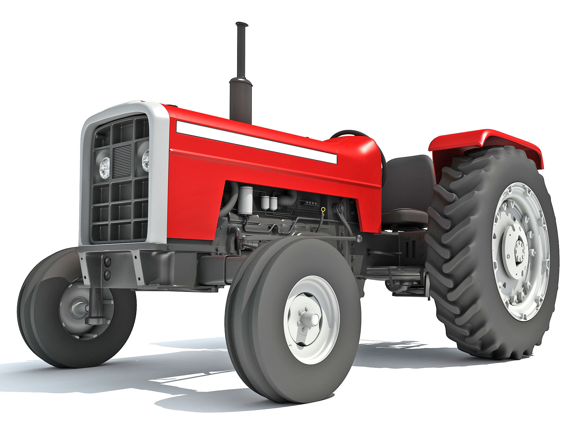 Classic Red Tractor 3D model_12