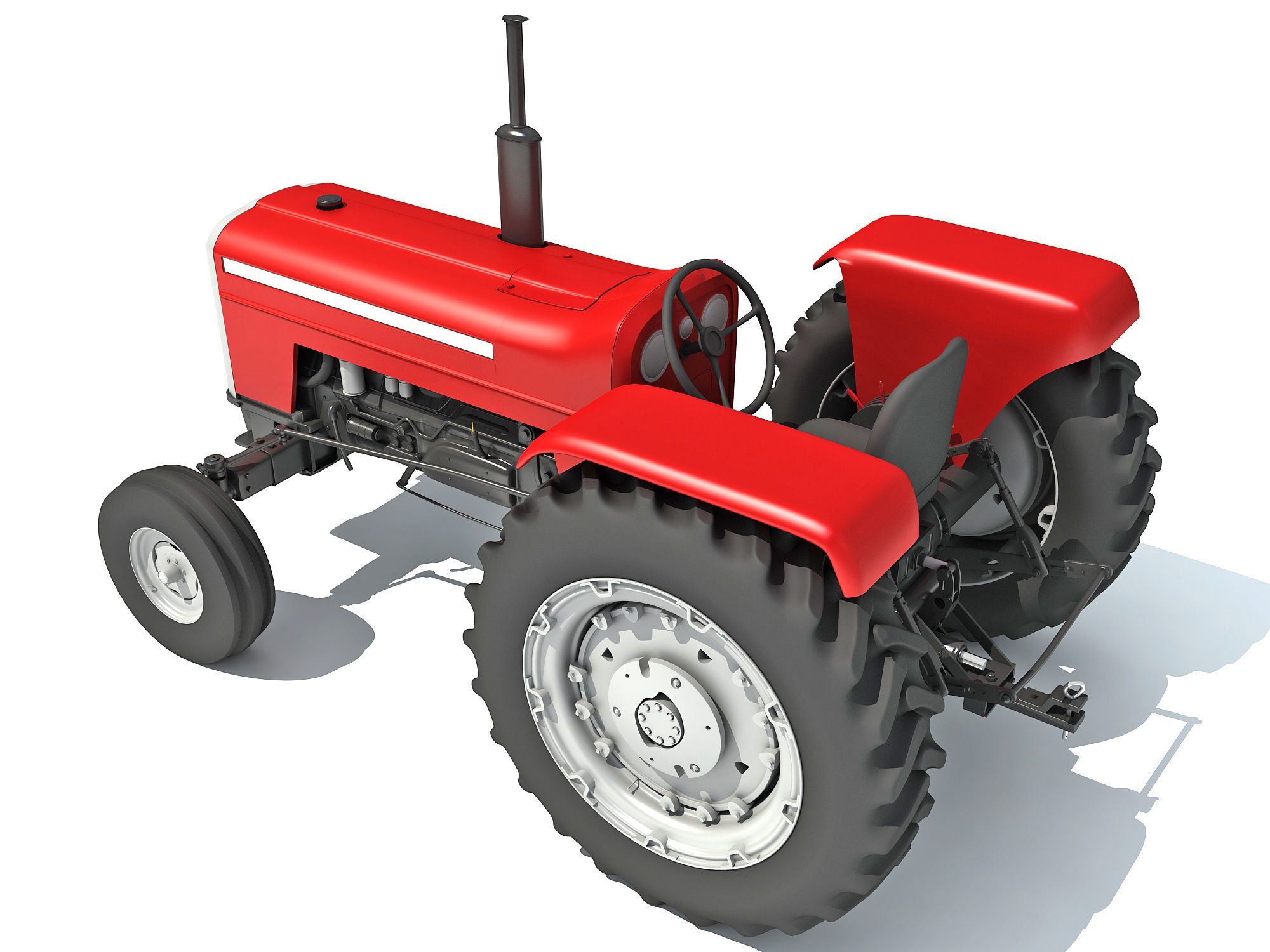 Classic Red Tractor 3D model_2