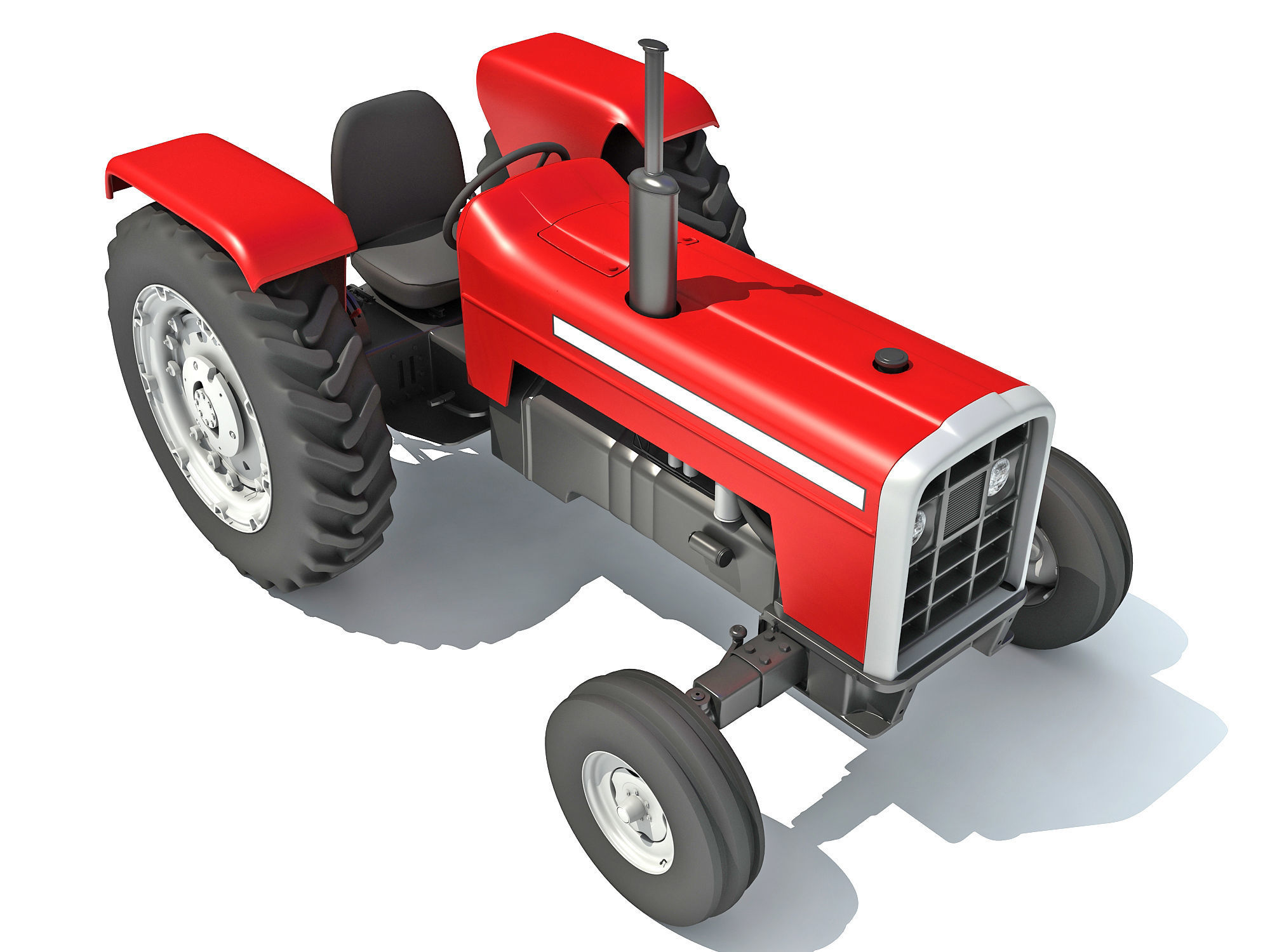 Classic Red Tractor 3D model_10