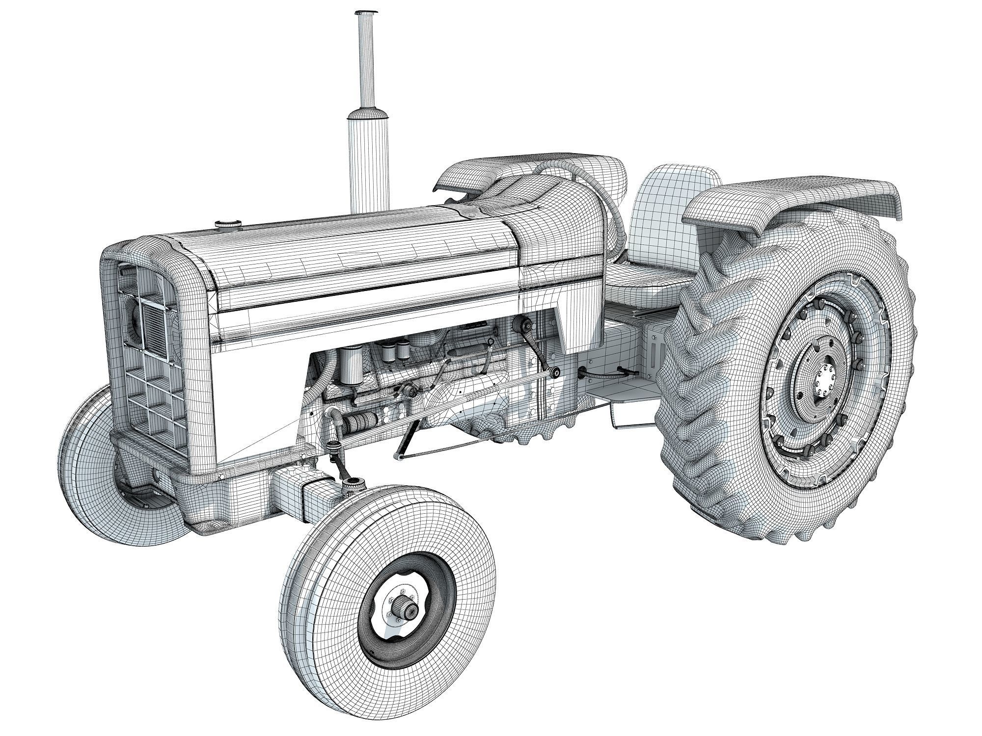 Classic Red Tractor 3D model_15