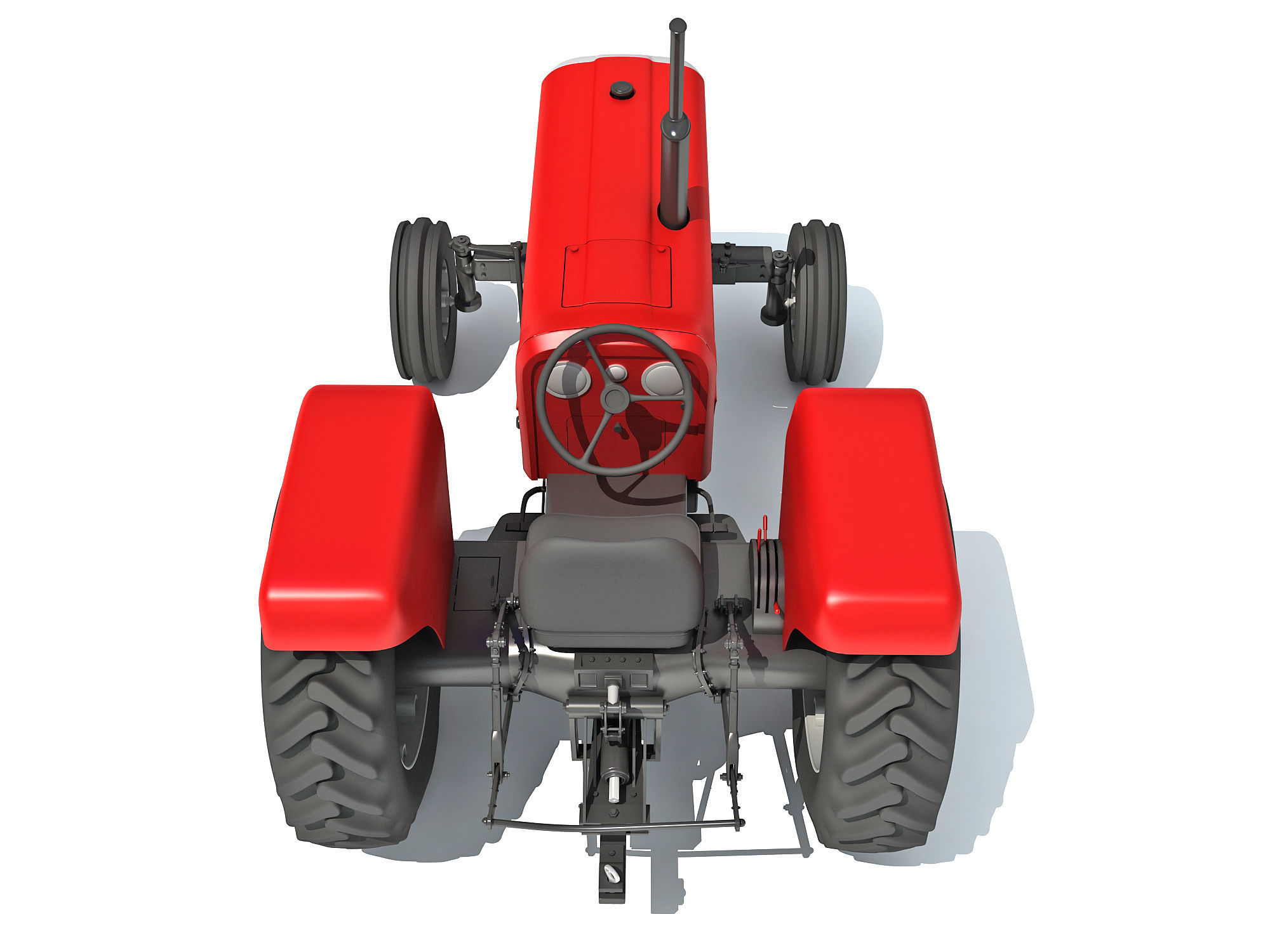 Classic Red Tractor 3D model_5