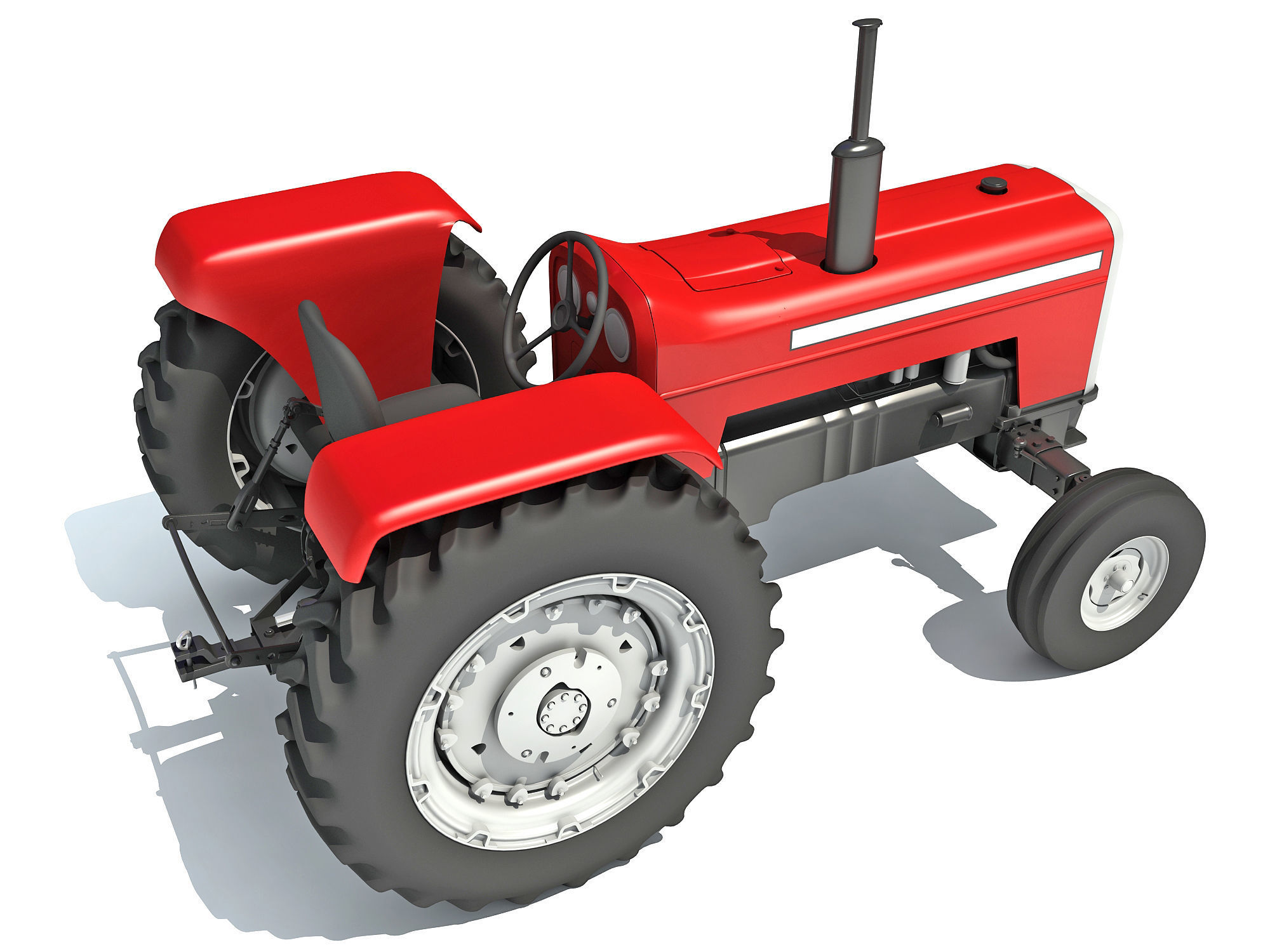 Classic Red Tractor 3D model_7