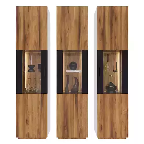 Shelf 3D model wooden cabinet with glass shelves