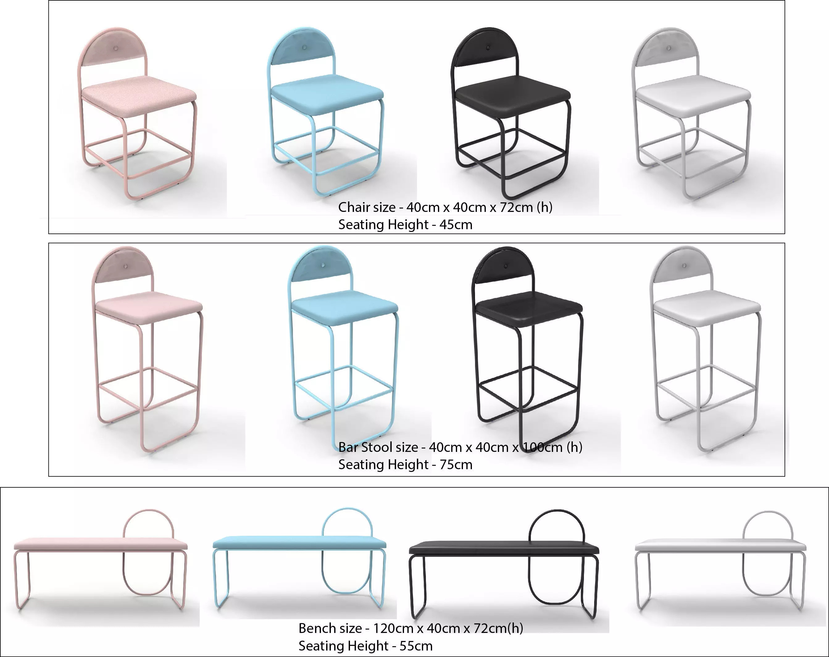 Chair Bar stool and Bench Elle collection 3D model