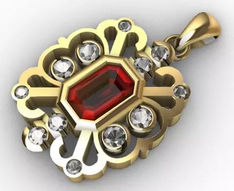 Classic Ruby and Diamonds Pendant 3D print model_0