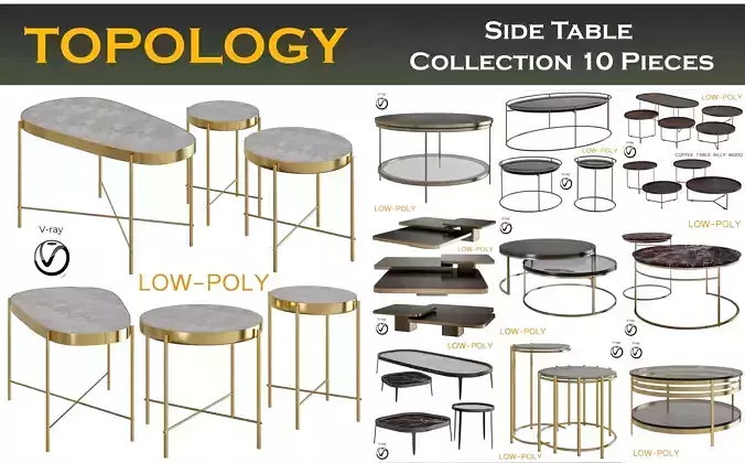 Side and Coffee Table  Collection 10 Pieces 3d model Low-poly 3D model