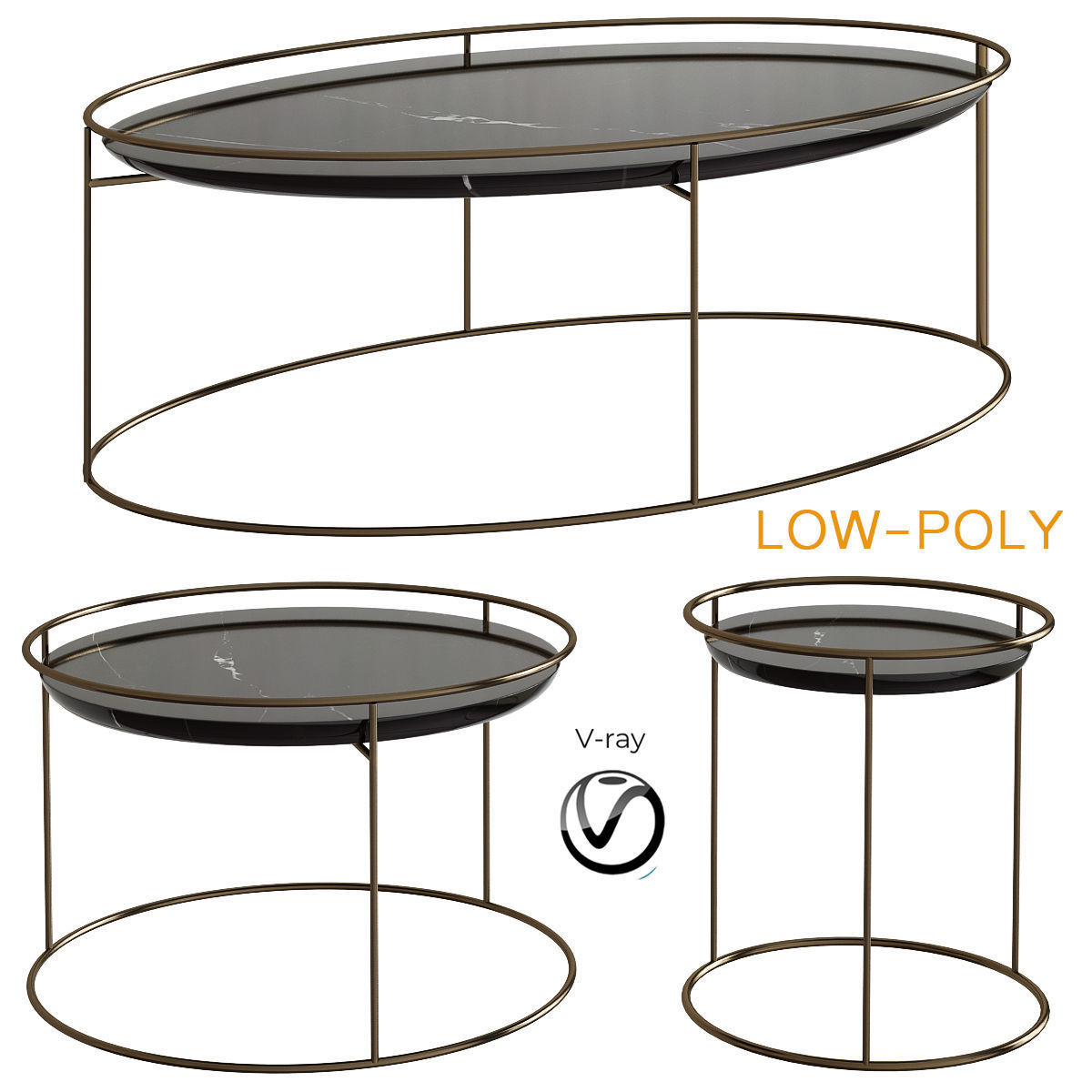 Side and Coffee Table  Collection 10 Pieces 3d model Low-poly 3D model_3