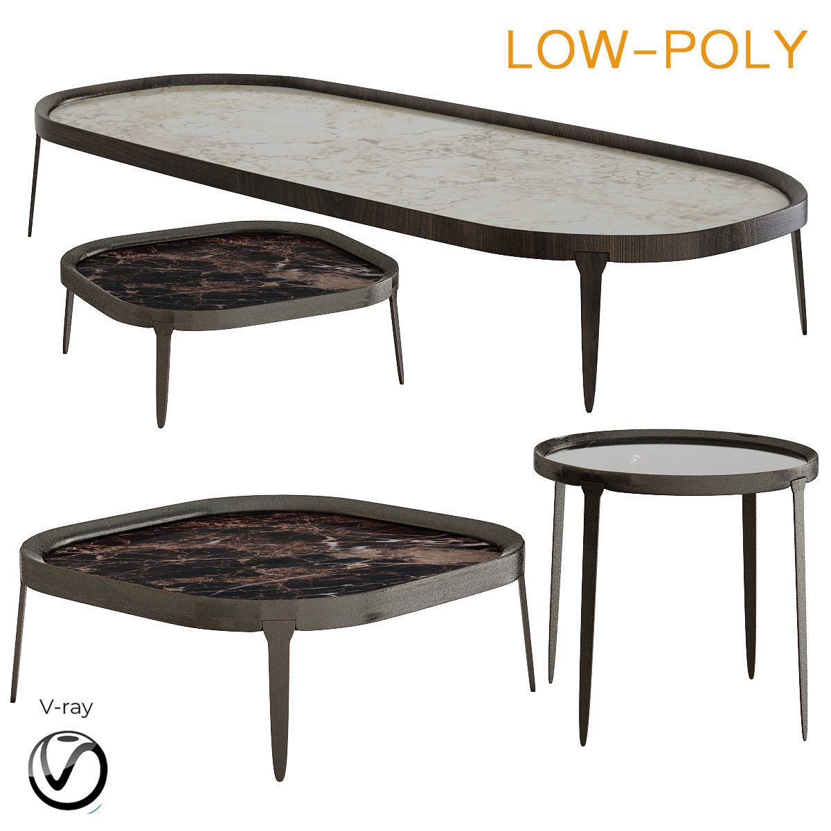 Side and Coffee Table  Collection 10 Pieces 3d model Low-poly 3D model_7