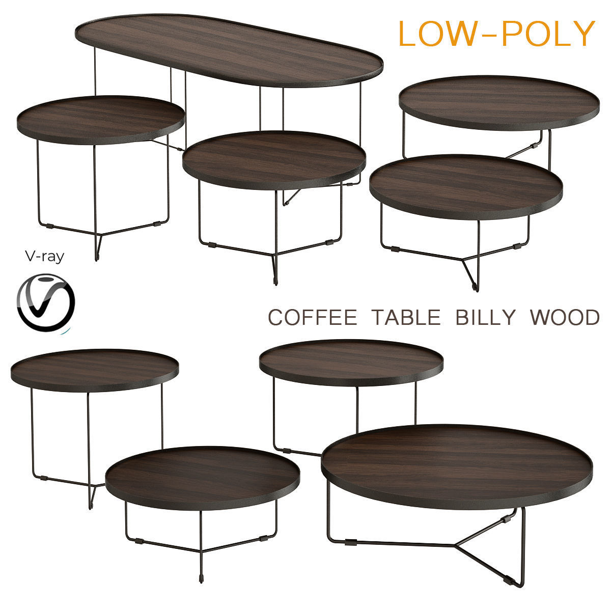 Side and Coffee Table  Collection 10 Pieces 3d model Low-poly 3D model_4
