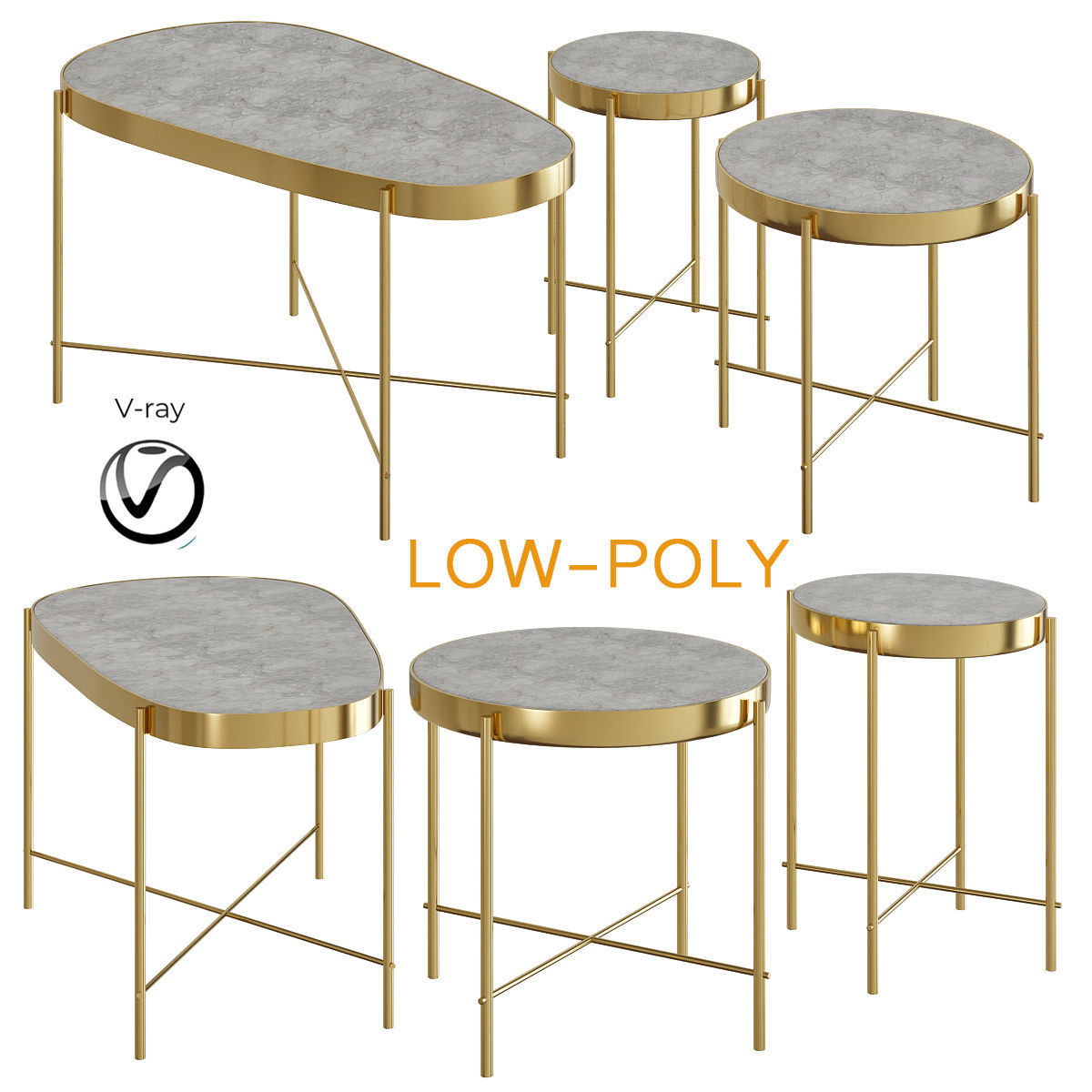 Side and Coffee Table  Collection 10 Pieces 3d model Low-poly 3D model_10