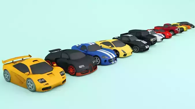 Cartoon car pack Low-poly 3D model