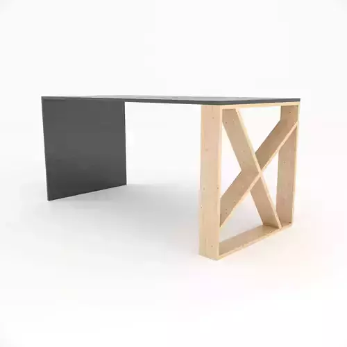 Table desk with wooden legs and top