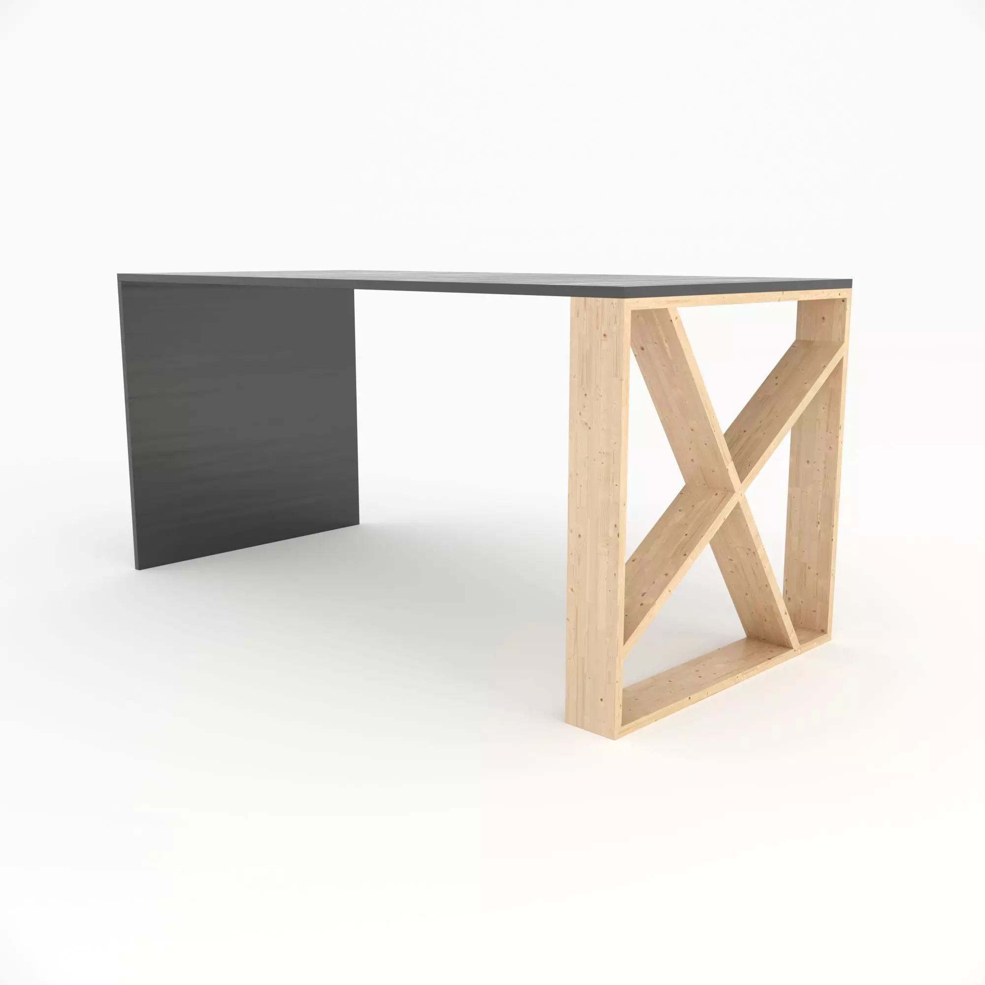 Table desk with wooden legs and top Low-poly 3D model