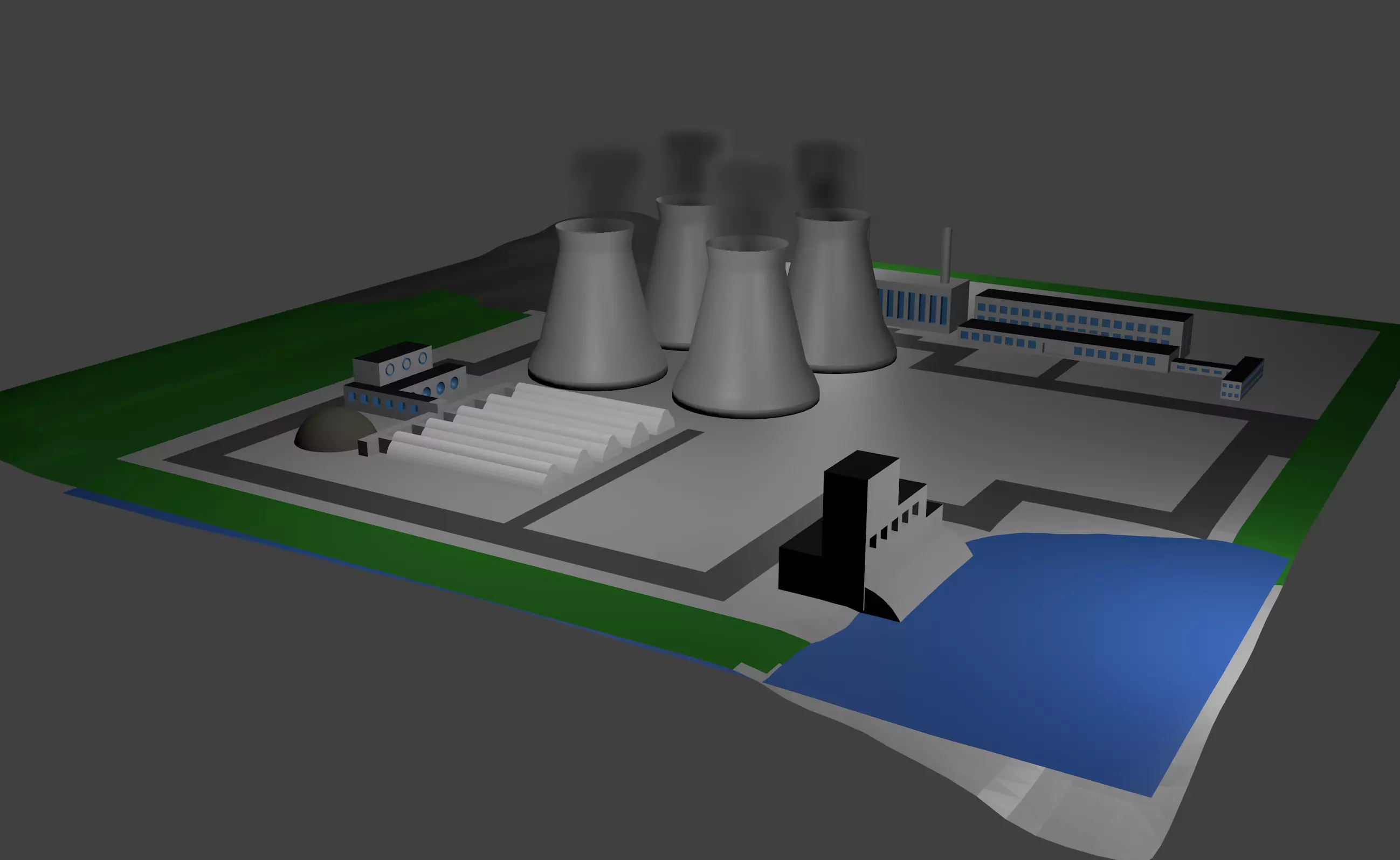 Nuclear Power Station Nuclear power plant Nuclear Power Station Low-poly 3D model_0
