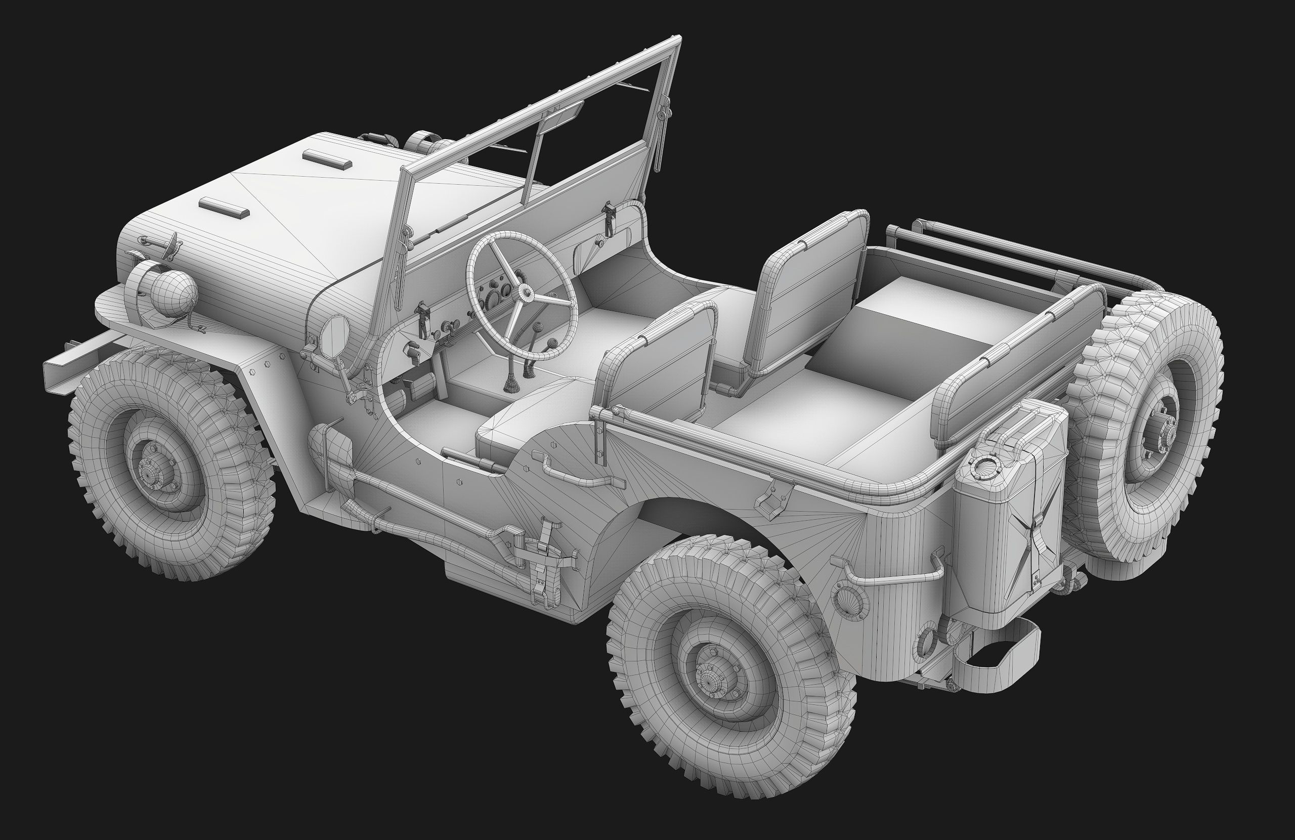 Jeep Willys Low Poly Low-poly 3D model_14