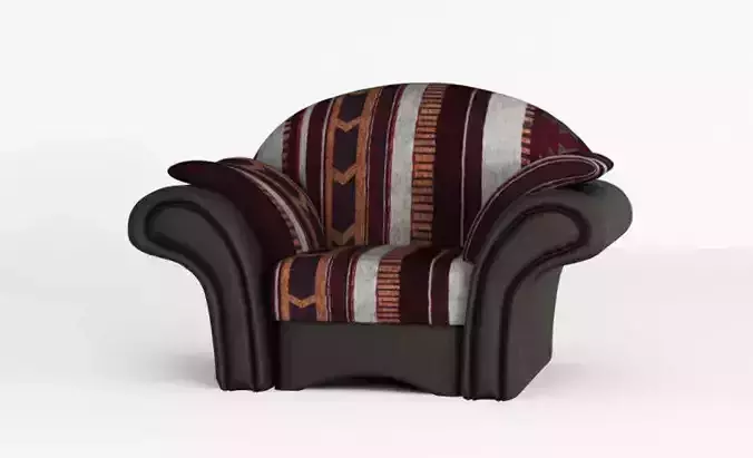 Armchair red with stripes and leather parts