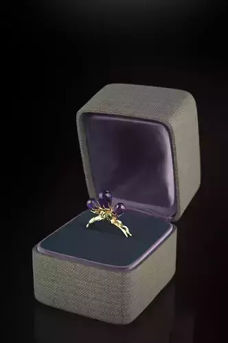 Gold Gothic Amethyst Ring with Jewelry Case