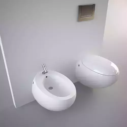Wall hung Egg Pod Bidet and Toilet Low-poly 3D model