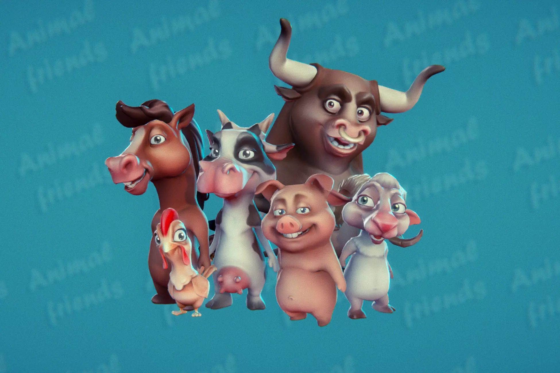 Farm Animals Friends 3D model_0