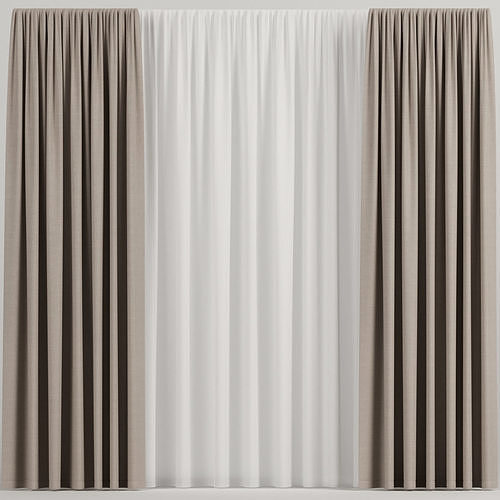 Brown straight curtains with tulle 3D model