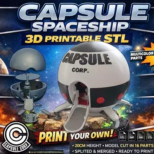Capsule Corporation Spaceship  Color 3D Printable STL Model