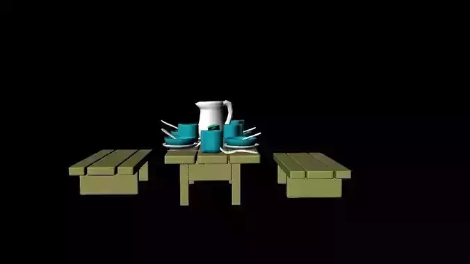 DINNER SET table with two chairs and bottle of water