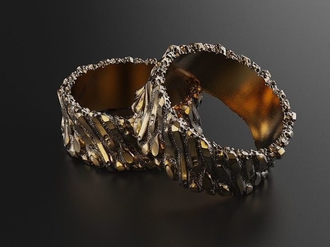 Rough rock facture wedding ring tree bark factured band 3D print model