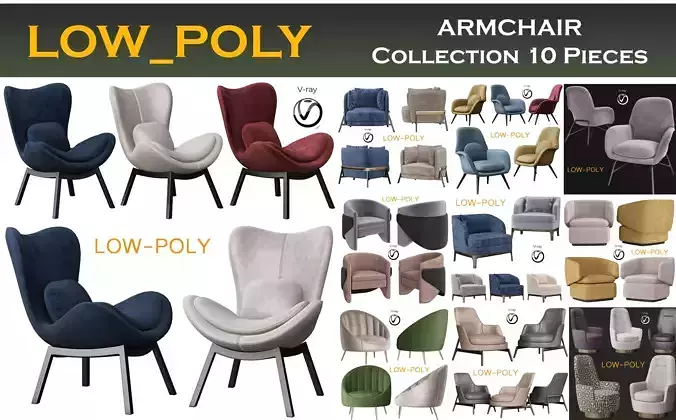 ARMCHAIR Collection 10 Pieces 3d model Low-poly 3D model