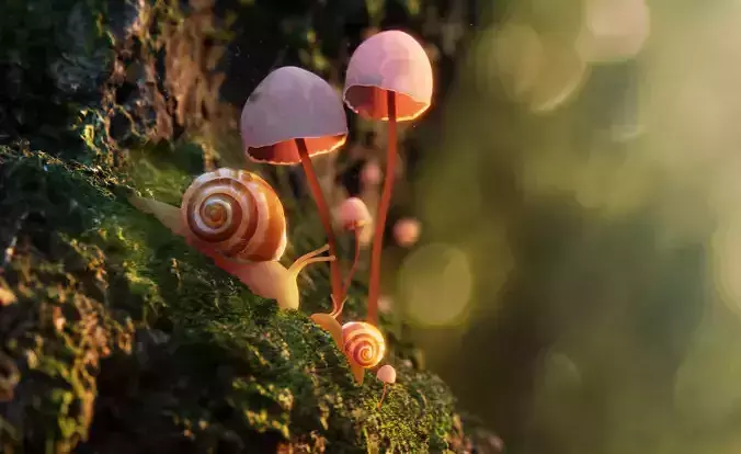 Snail with shell rigged 3D model