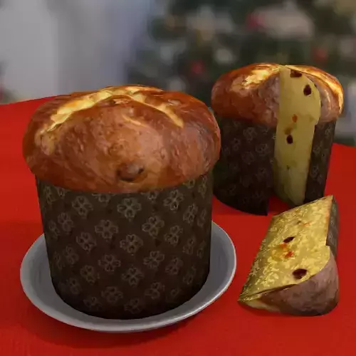 Panettone cross-shaped muffin on table 3D model