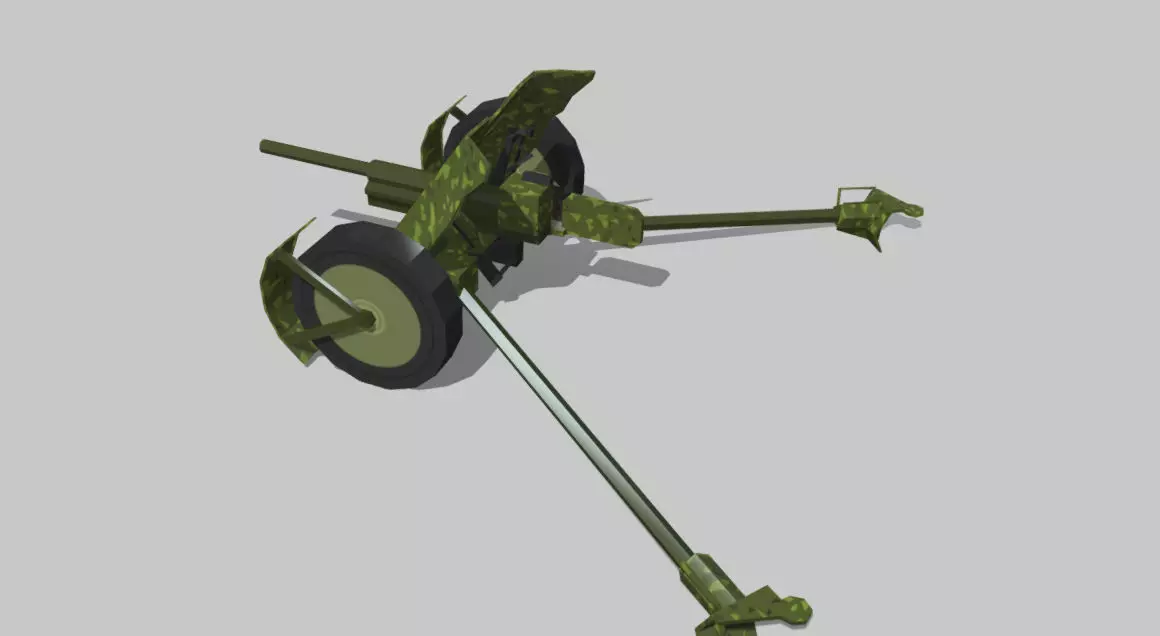 antitank army cannon Low-poly 3D model_0