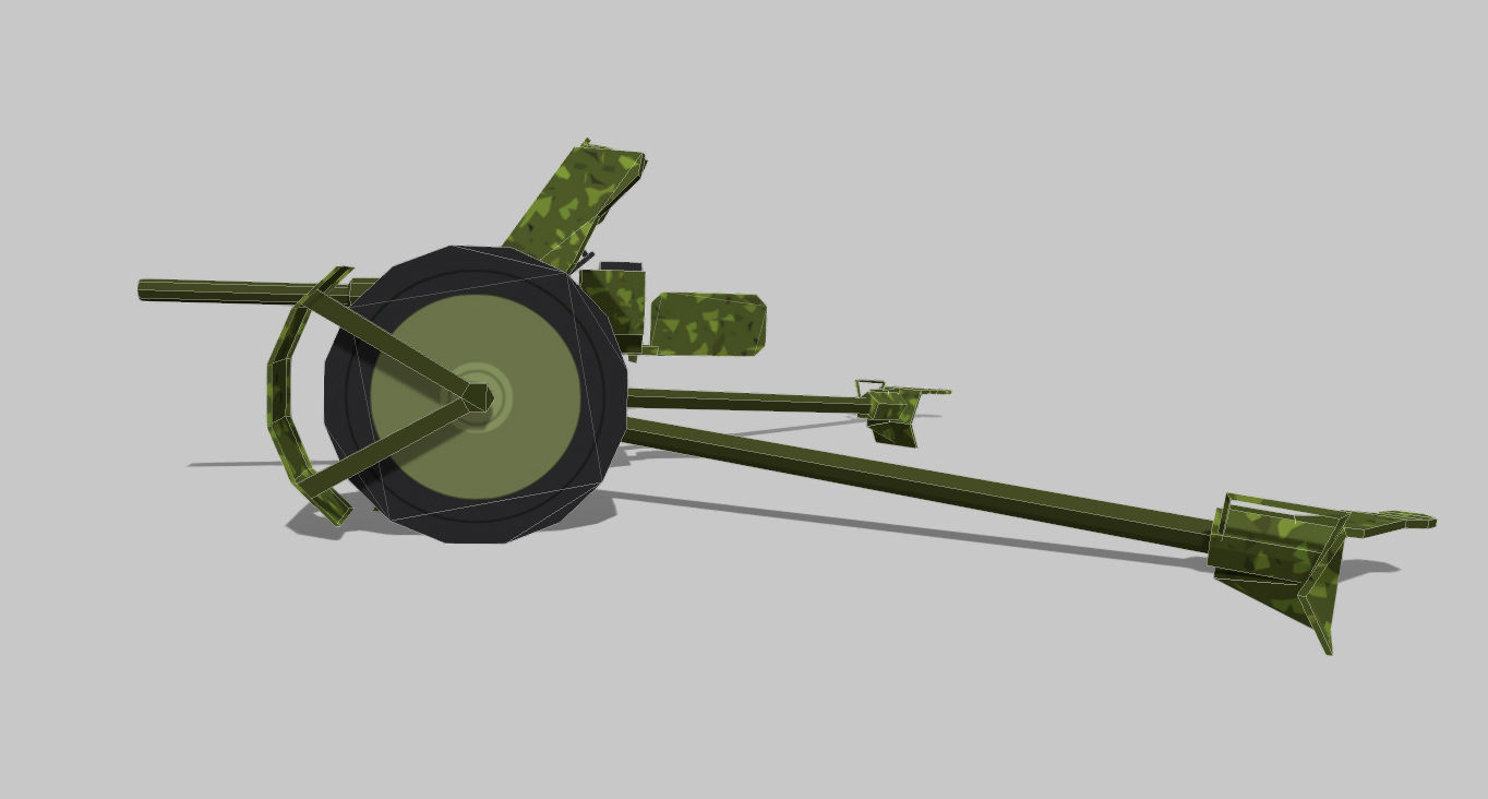 antitank army cannon Low-poly 3D model_9