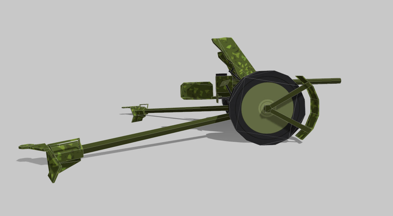 antitank army cannon Low-poly 3D model_7